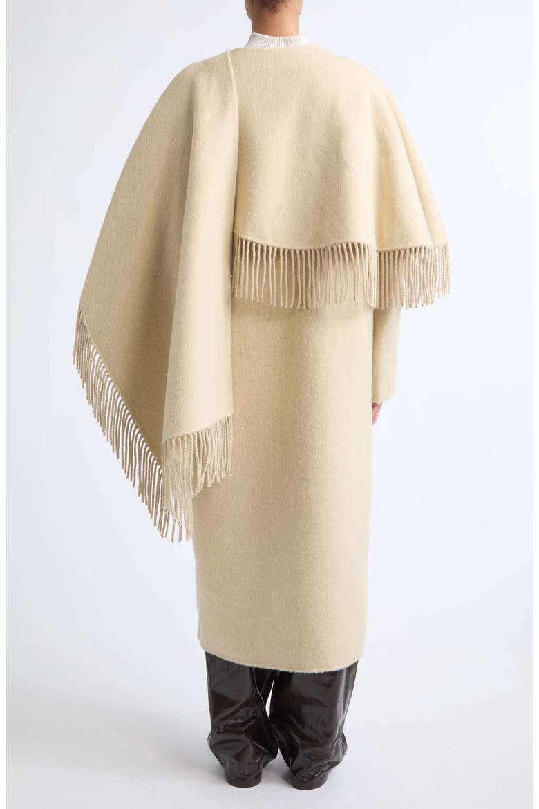 Fringe Wool & Alpaca Double Face Coat with Cape, Alternate, color, BUTTER