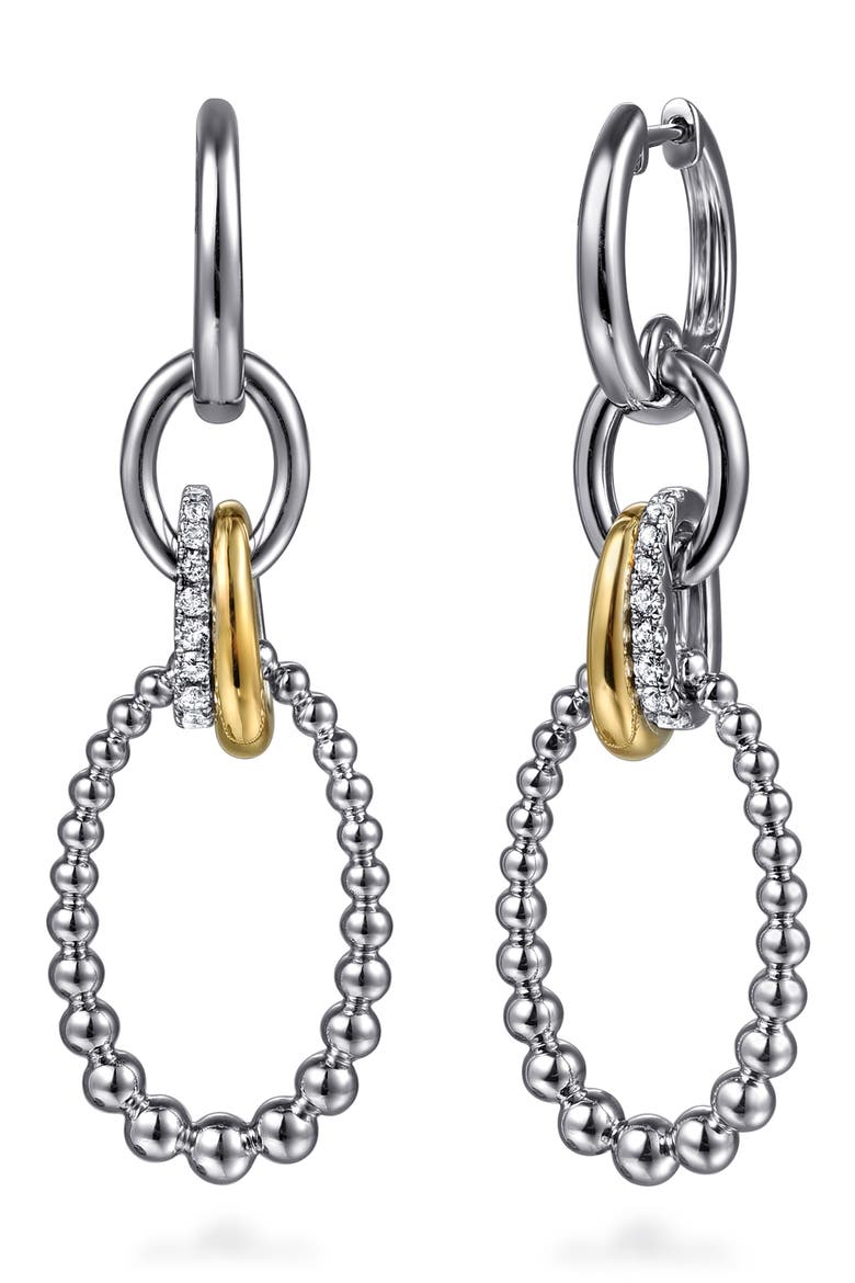 Bujukan White Sapphire Link Drop Earrings, Main, color, SILVER/ 14K YELLOW GOLD