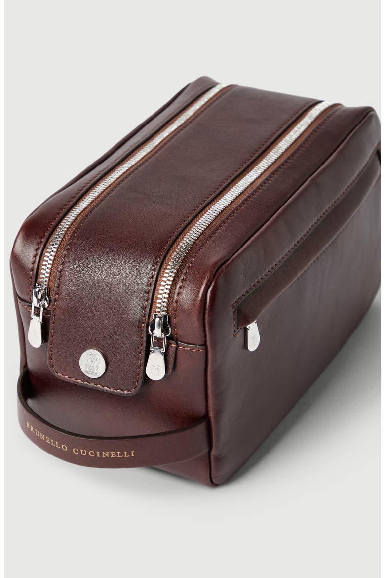 Calfskin beauty case with double zipper, Alternate, color, Burgundy