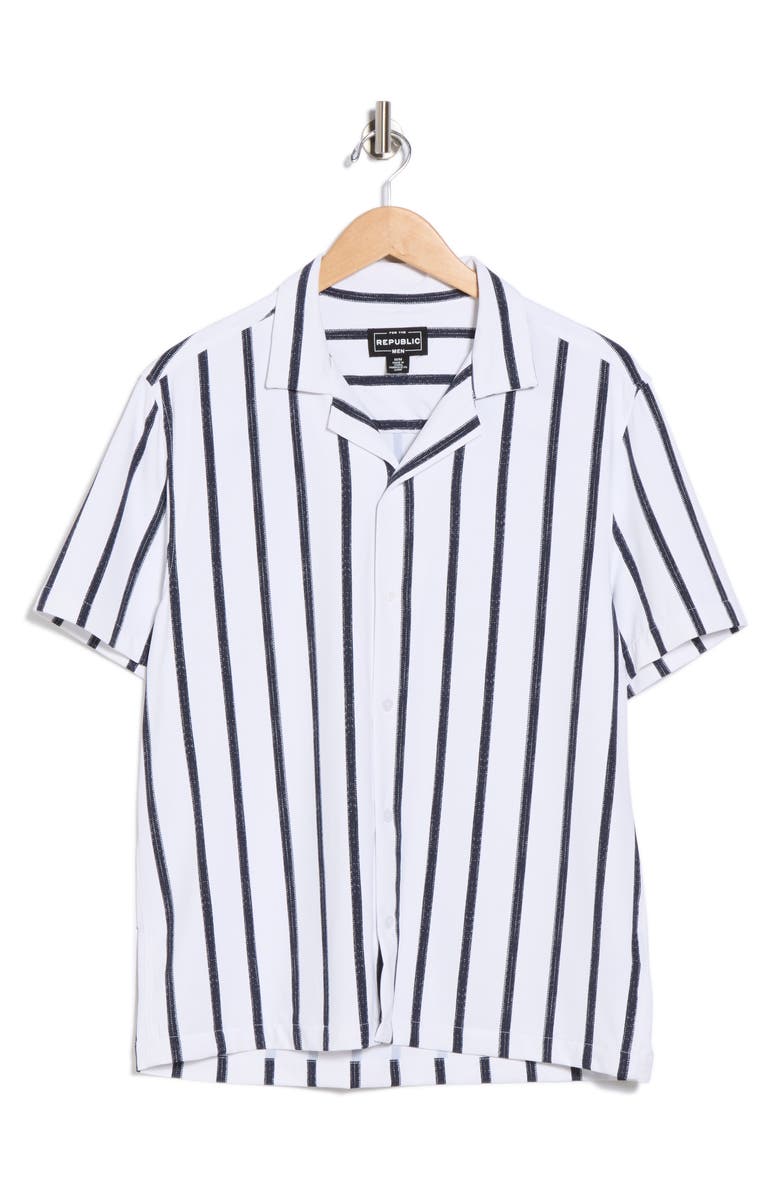 FOR THE REPUBLIC Patterned Camp Shirt, Alternate, color, White Ground / Navy Stripe