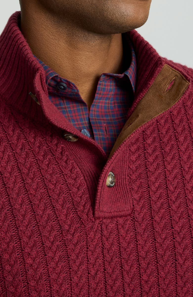 UNTUCKit Castilla Cable Knit Half Button Pullover, Alternate, color, Red