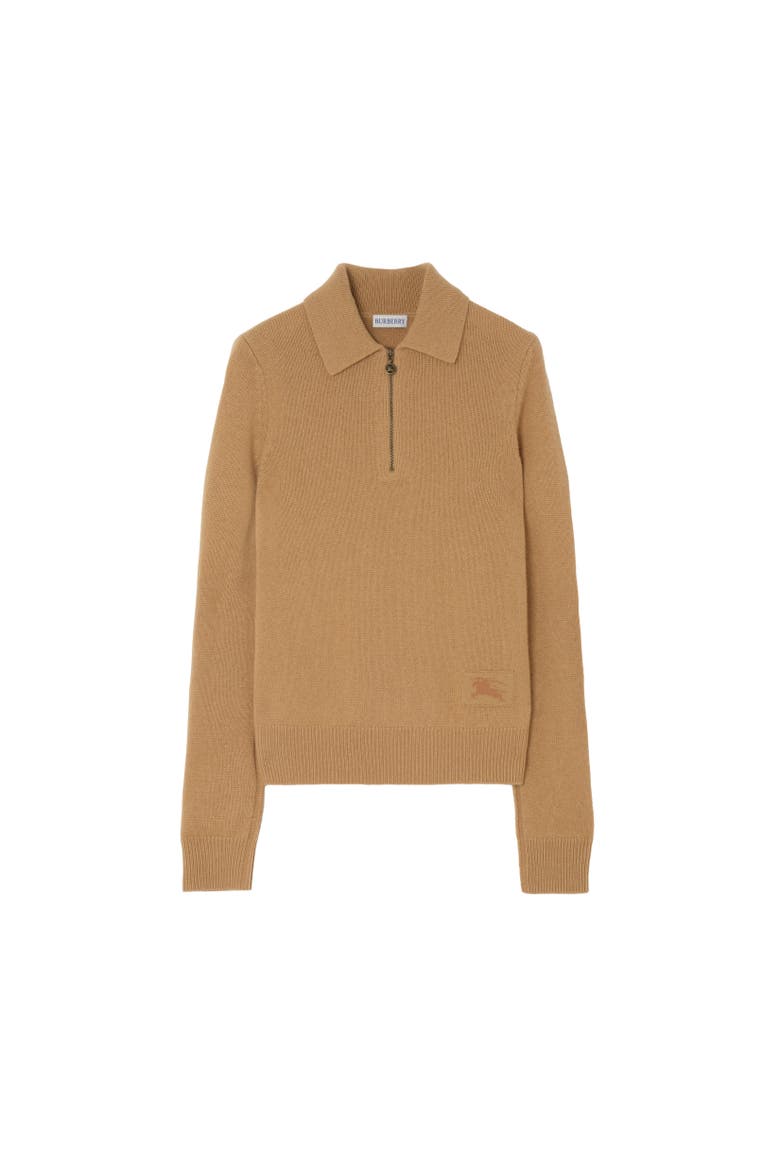 Long-sleeve Cashmere Polo Shirt, Alternate, color, Butterscotch brown