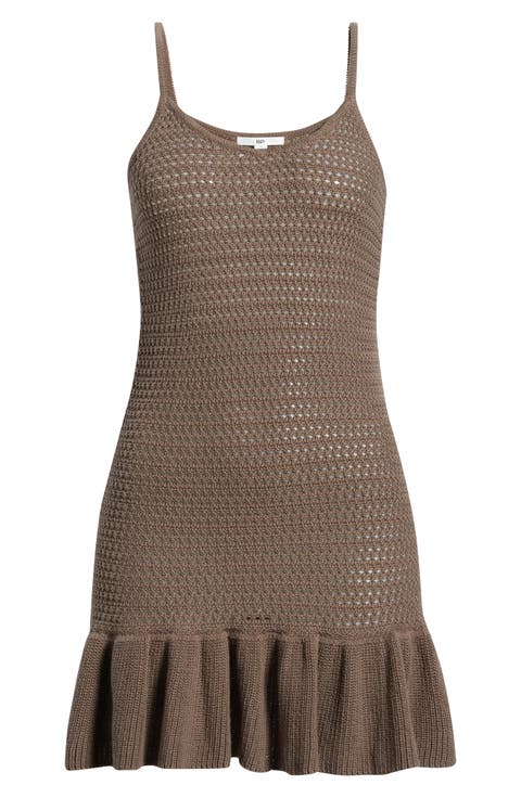 Semisheer Flounce Hem Stretch Linen Blend Cover-Up Minidress