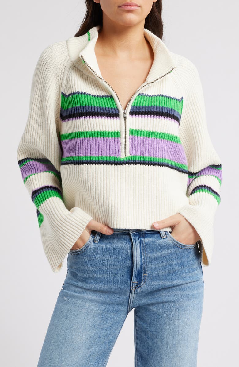Free People Greta Stripe Half Zip Sweater, Main, color, Sugar Swirl Combo