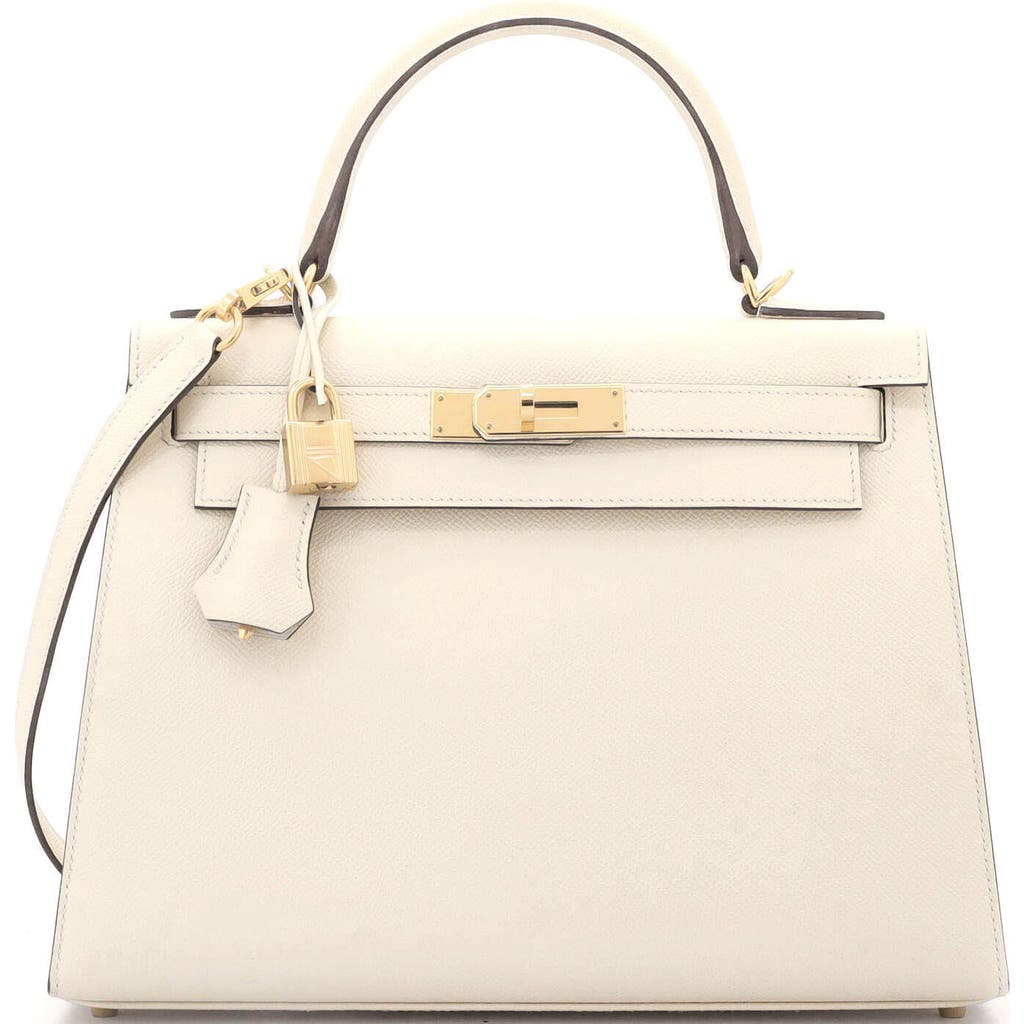 Pre-owned Hermes Hermes Kelly Handbag Light Epsom With Gold Hardware 28 In White