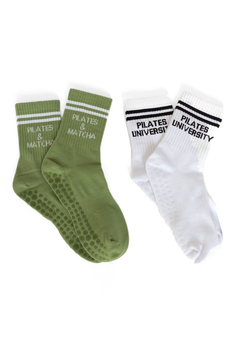 Assorted 2-Pack Classic Nonslip Grip Crew Socks, Main, color, WHITE/ OLIVE