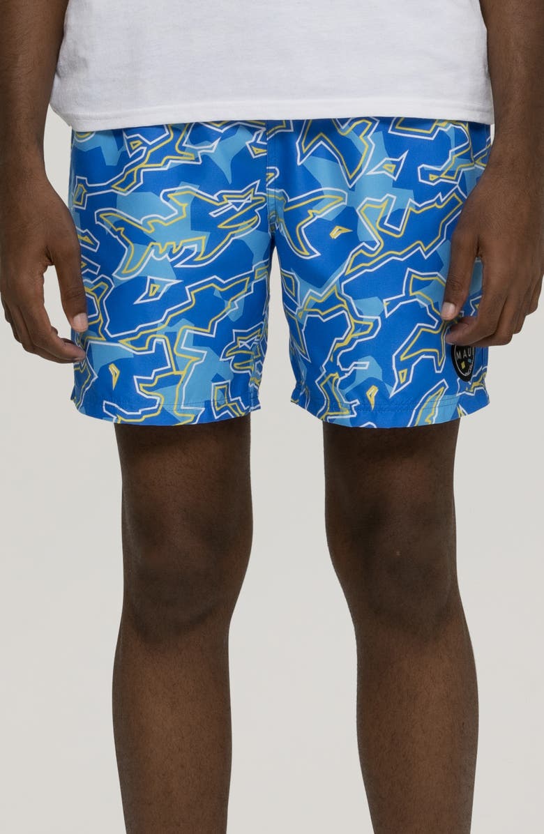 Maui & Sons Bad Fish Microfiber Swim Trunks, Main, color, 