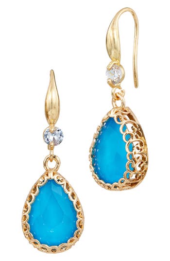 Savvy Cie Jewels 18k Yellow Gold Plated Over Brass, Blue Cz Dangle Earrings In Gold