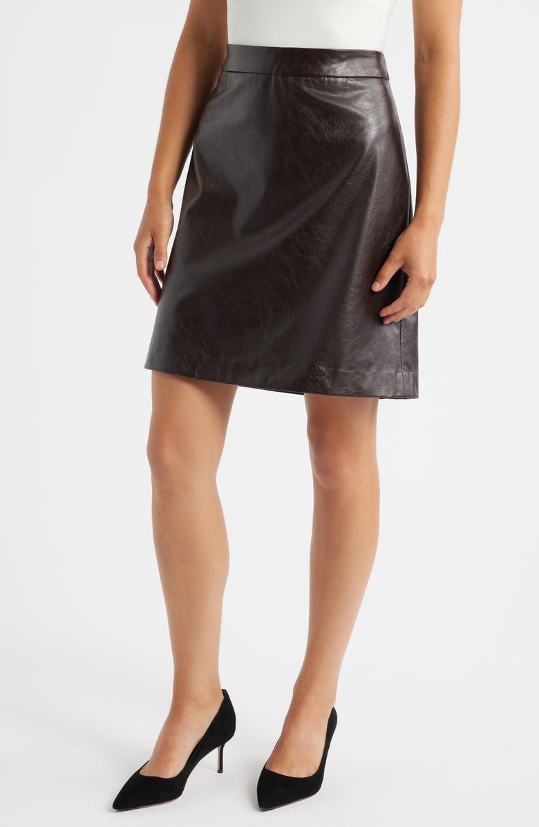 Anne Klein A-Line Faux Leather Skirt, Main, color,