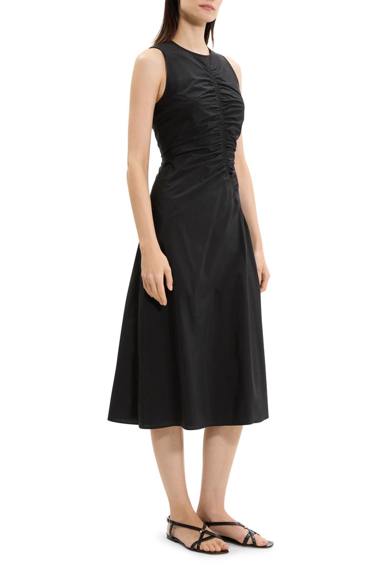 Asymmetric Ruched Sleeveless Midi Dress, Alternate, color, BLACK