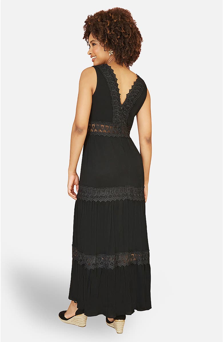 Yumi Lace Trim Cotton Maxi Sun Dress, Alternate, color, Black