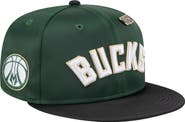 New Era Men's New Era Hunter Green/Black Milwaukee Bucks Throwback Satin Vintage Pin Two-Tone 59FIFTY Fitted Hat