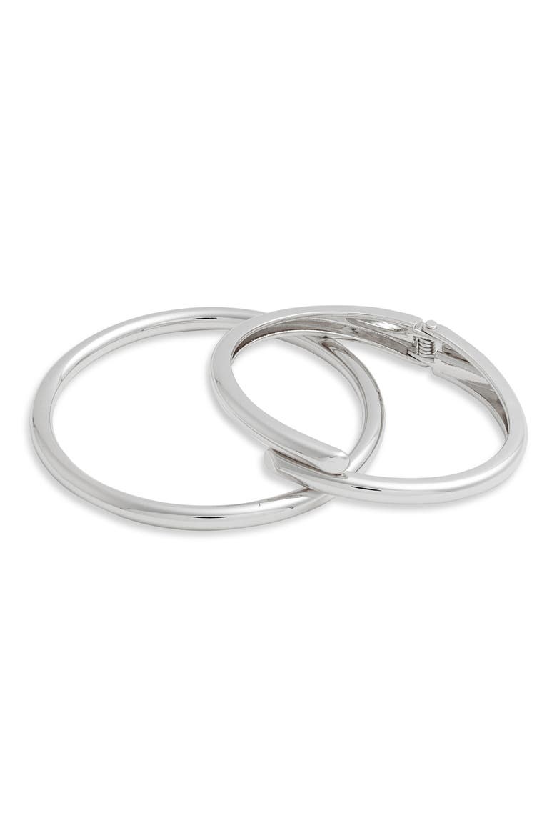 Set of 2 Bangle & Hinged Bypass Bracelets, Main, color, SILVER