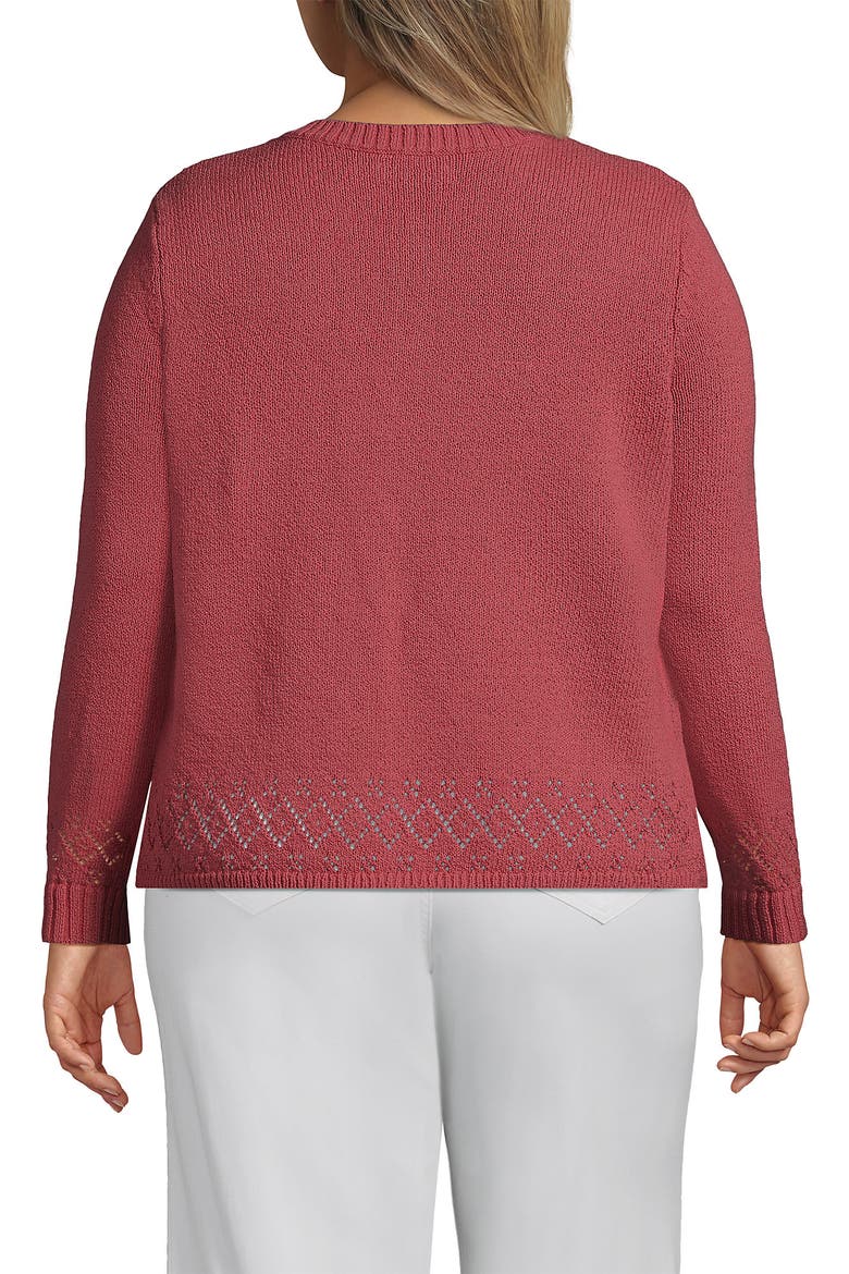 Plus Size Pointelle Crew Neck Cardigan Sweater, Alternate, color, Soft Mojave Rose