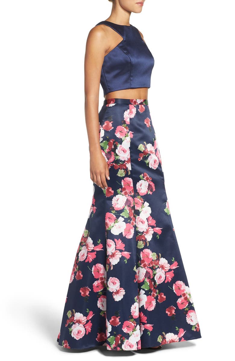 Xscape Evenings Xscape Floral Satin Two-Piece Ballgown, Alternate, color, 