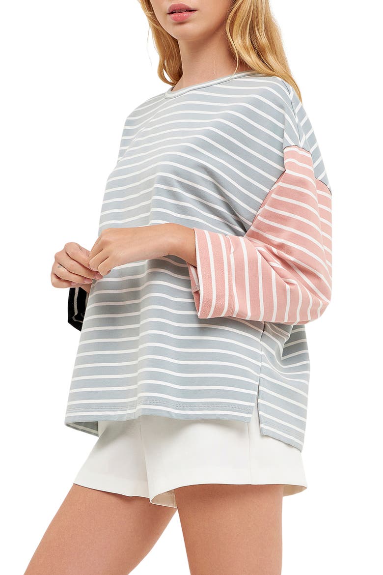 Colorblock Stripe Long Sleeve Stretch Cotton Top, Alternate, color, PISTACHIO MULTI