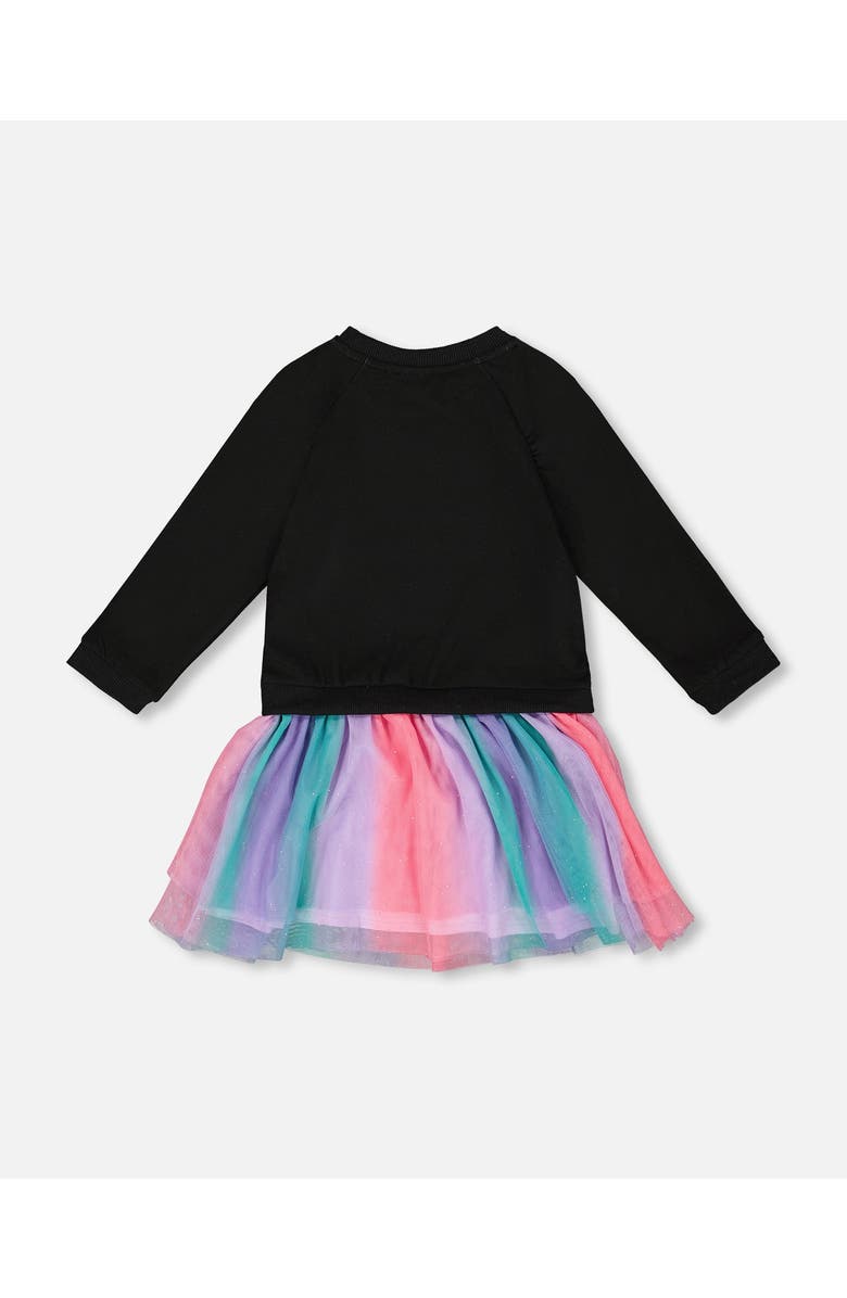 Deux par Deux Bi-Material Dress with Mesh Skirt, Alternate, color, Black