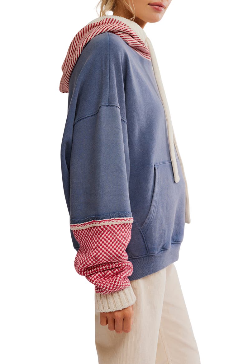 Snug Bonnet Mixed Media Cotton Hoodie, Alternate, color, INDIGO
