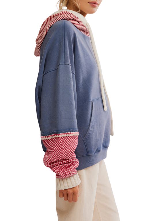 Free People Snug Bonnet Mixed Media Cotton Hoodie In Blue