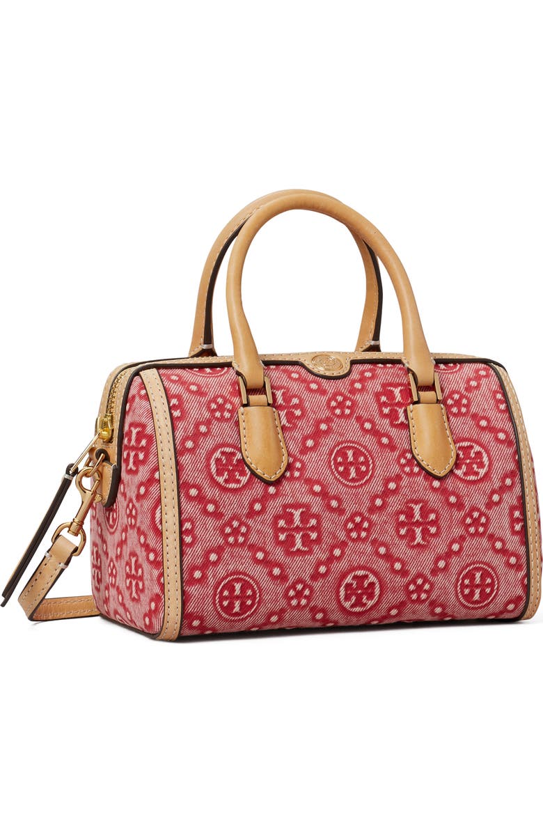 Tory Burch Petite T Monogram Jacquard Barrel Bag, Alternate, color, Brilliant Red