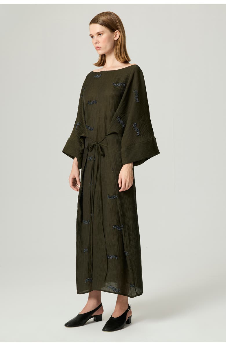 Nocturne Embroidered Crinkle-Knit Kimono Maxi Dress, Alternate, color, Khaki