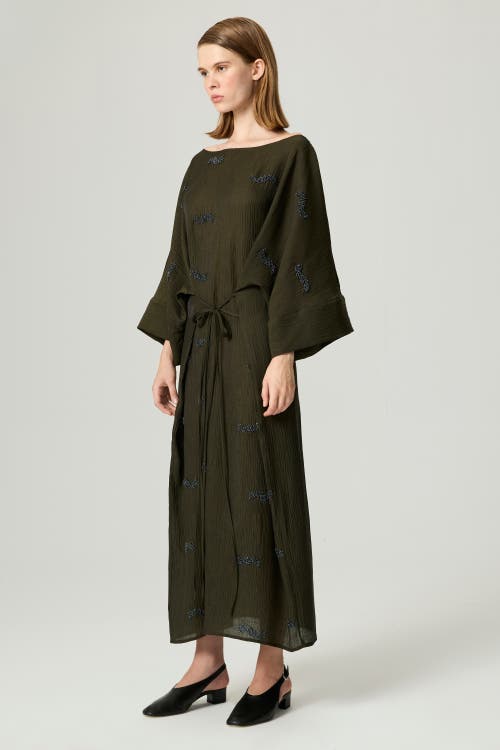 Nocturne Embroidered Crinkle-knit Kimono Maxi Dress In Brown