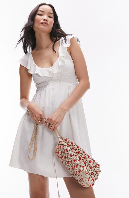 Topshop Ruffle Strap Cotton Blend Minidress In Ivory