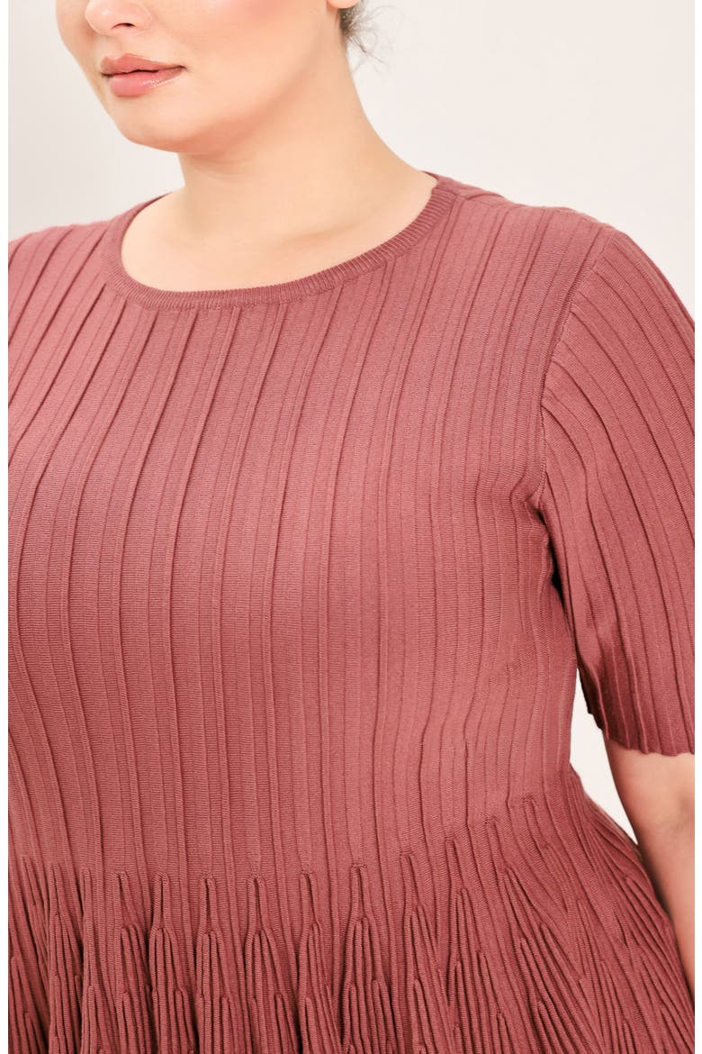 Ribbed Peplum Sweater, Alternate, color, MARSALA