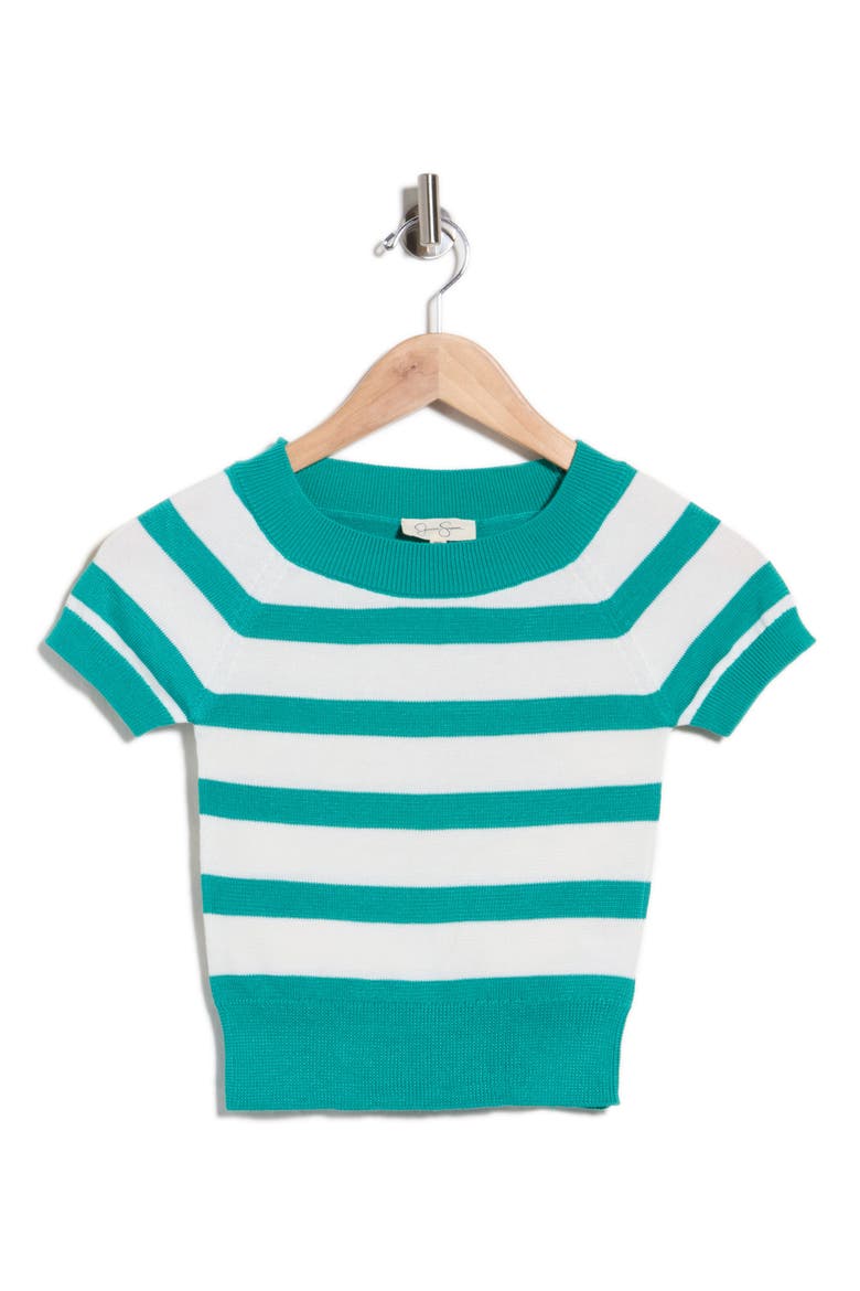 Kids' Stripe Short Sleeve Sweater, Main, color, GREEN