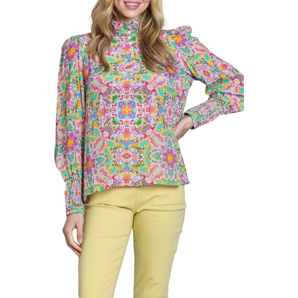 Apny Print High Neck Shirt In Pink Multi