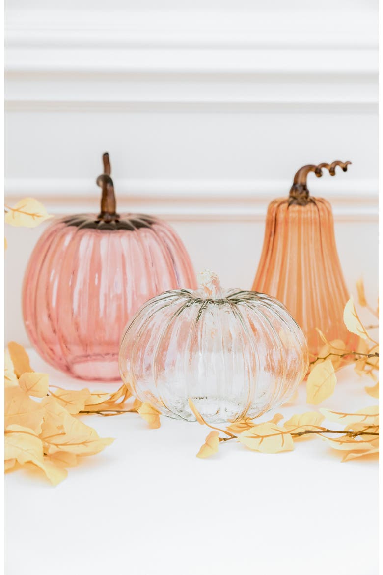 Decorative Glass Pumpkin, Alternate, color, PINK APRICOT