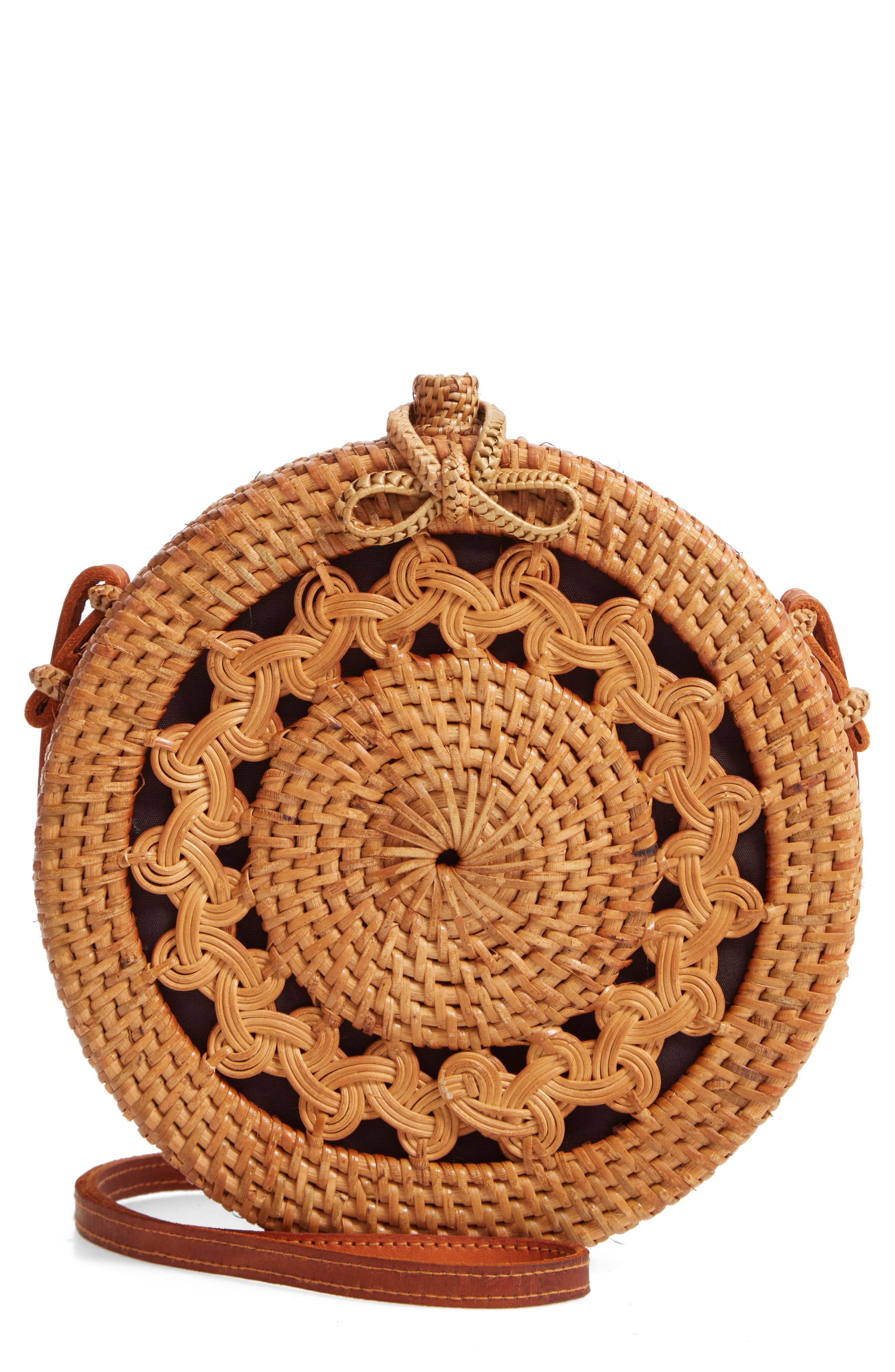 Woven Rattan Circle Crossbody Bag, Main, color, TAN/ TAN