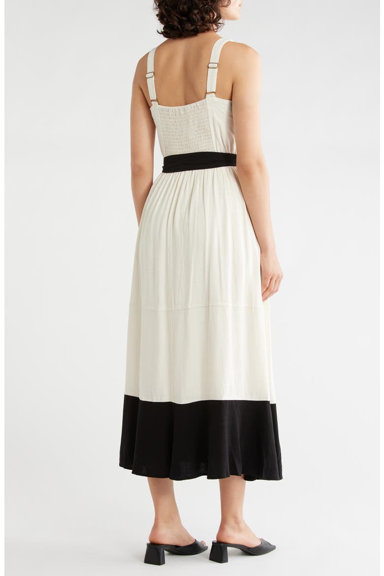 Colorblock Midi Dress, Alternate, color, VANILLA/ BLACK