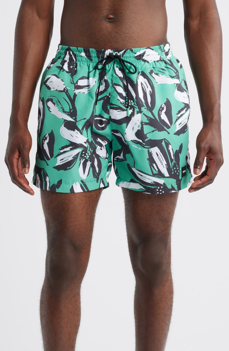 BOSS Piranha Swim Trunks, Main, color, Bright Green