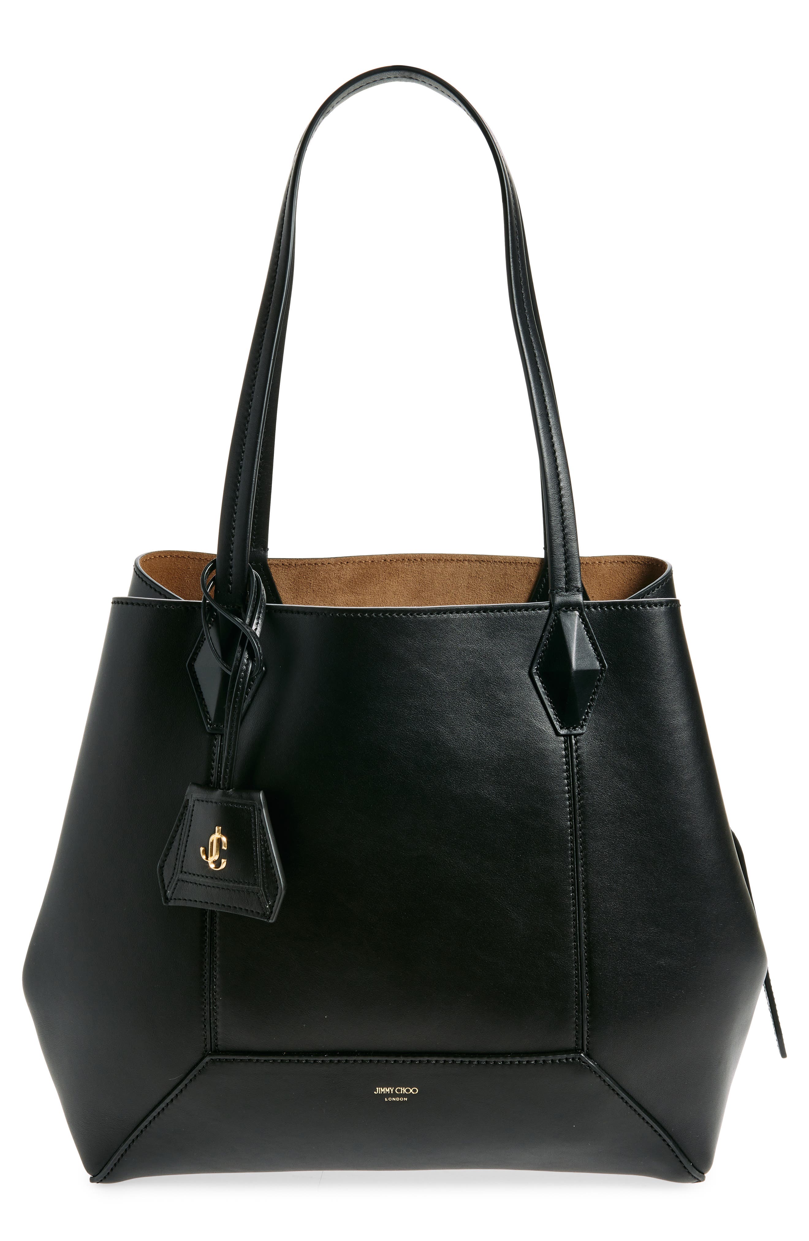 Jimmy Choo Medium Diamond Leather Tote, Main, color, Black
