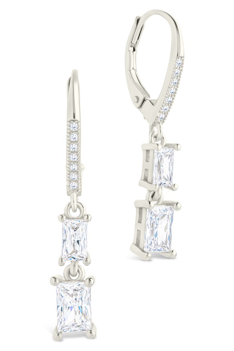 Eulalia Emerald Cubic Zirconia Drop Hoop Earrings, Main, color, SILVER