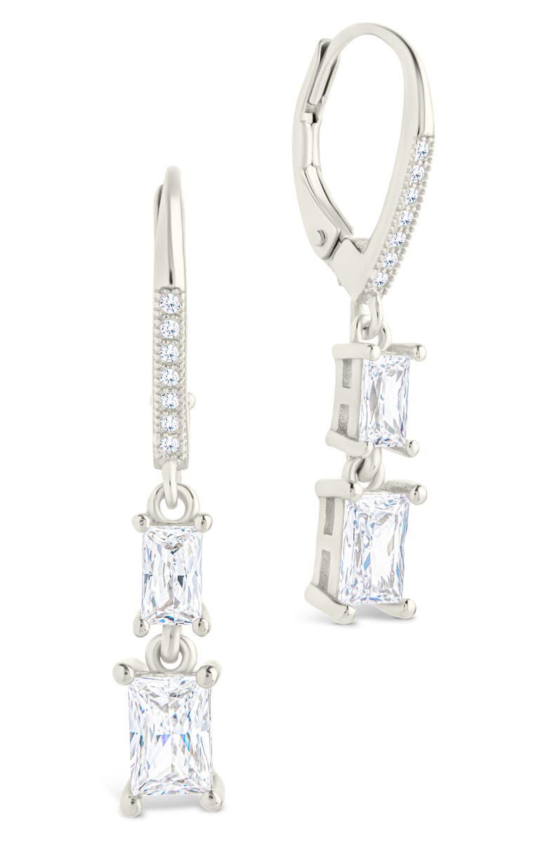 Sterling Forever Eulalia Emerald Cubic Zirconia Drop Hoop Earrings, Main, color, Silver