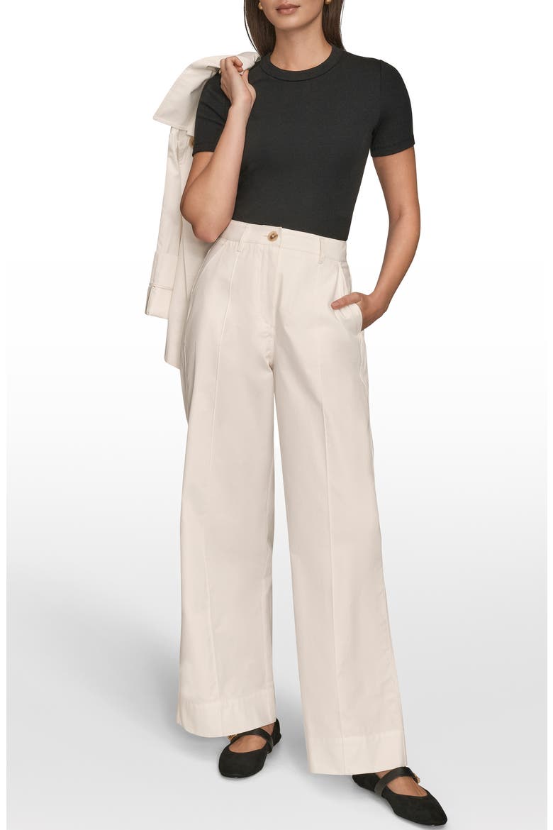 Pintuck High Waist Cotton Wide Leg Pants, Alternate, color, CREAM