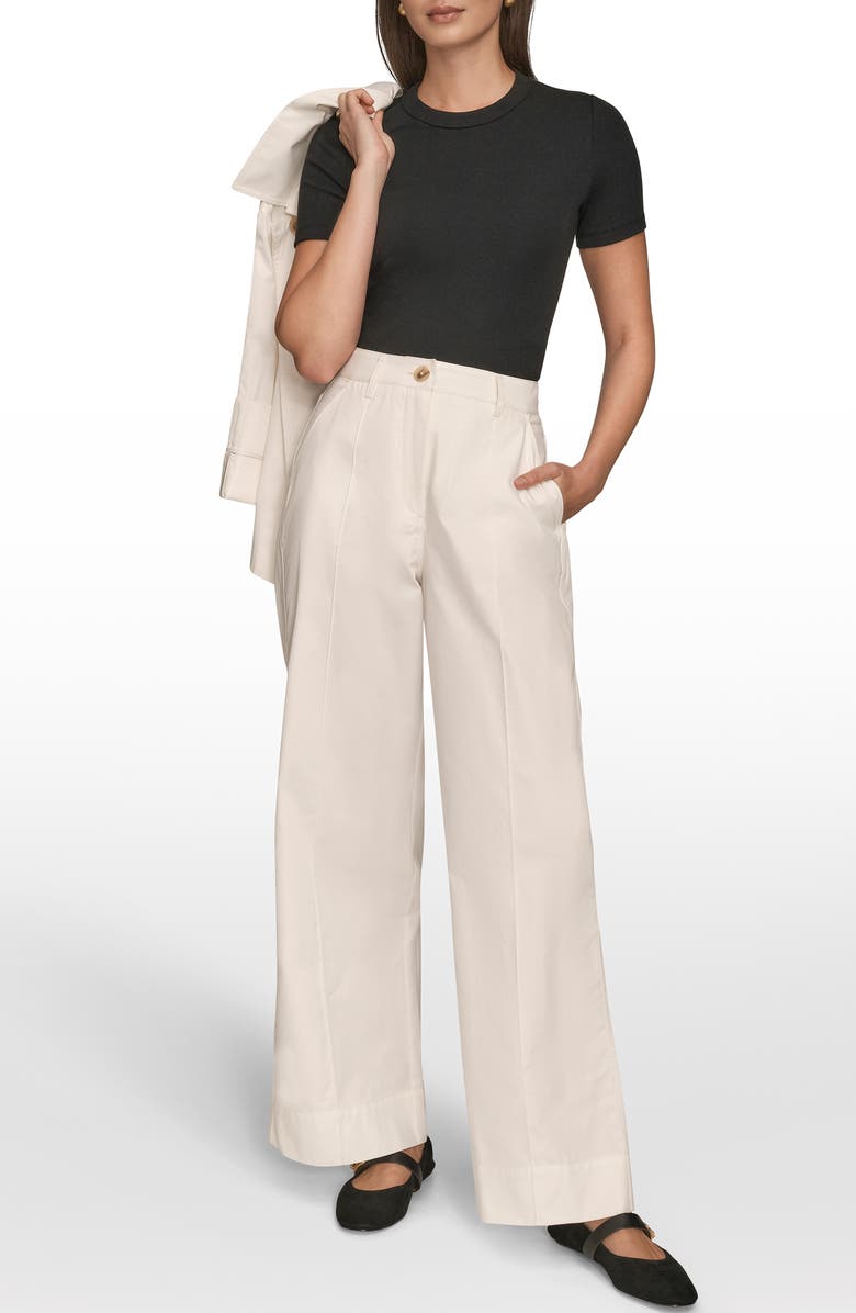 Donna Karan New York Pintuck High Waist Cotton Wide Leg Pants, Alternate, color, Cream