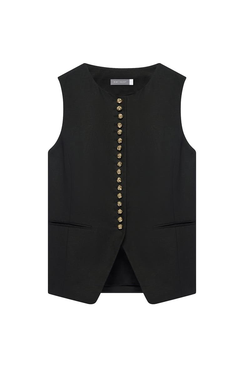 Linen Button Detail Waistcoat, Alternate, color, Black