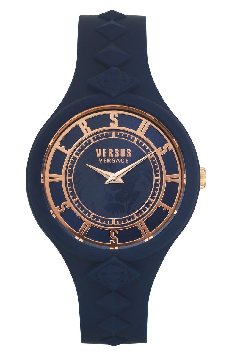 VERSUS Versace Fire Island Studs Silicone Strap Watch, 39mm, Main, color, Blue