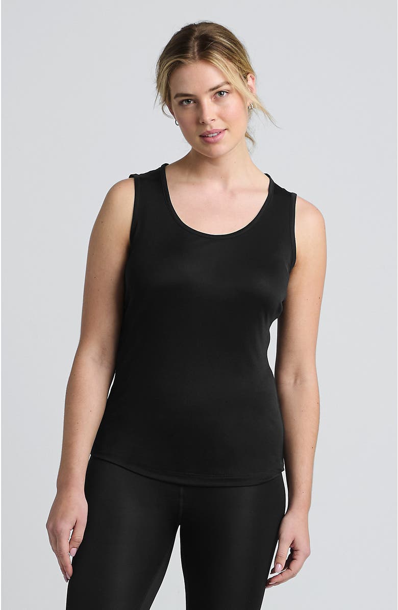 Lands' End Petite Silk Interlock Thermal Long Underwear Base Layer Tank Top, Main, color, Black
