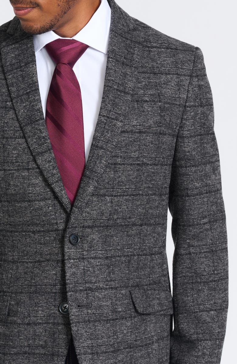 SAVILE ROW CO Gray Windowpane Plaid Bouclé Blazer, Alternate, color, Grey