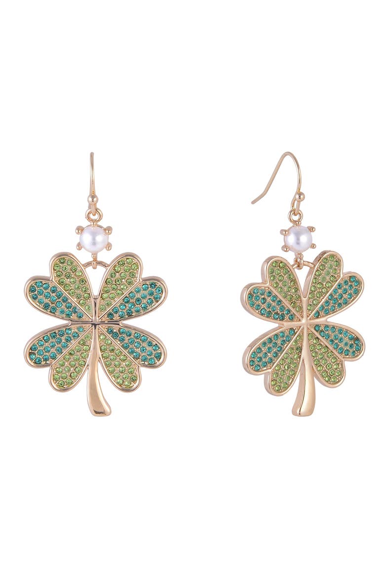 Green Stone Four Leaf Clover Earrings, Main, color, Green