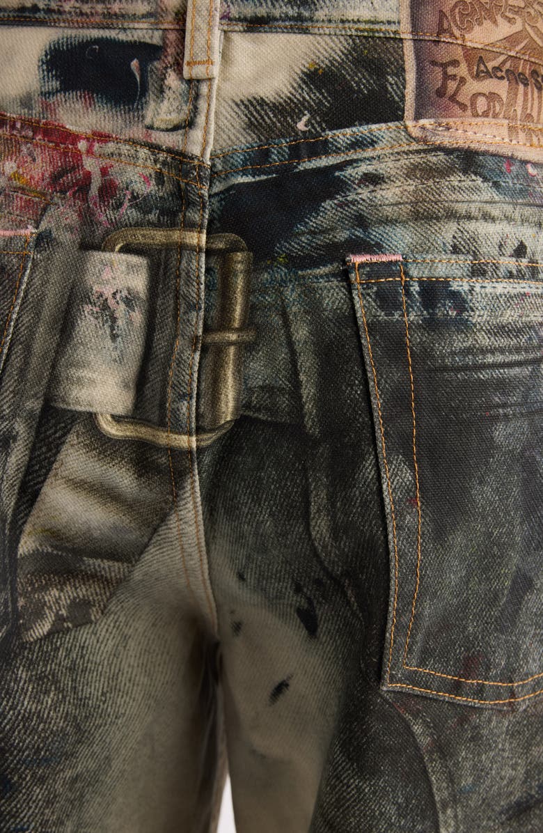 Acne Studios 1981 Paint Print Trompe l'Oeil Wide Leg Jeans, Alternate, color, White/ Multi