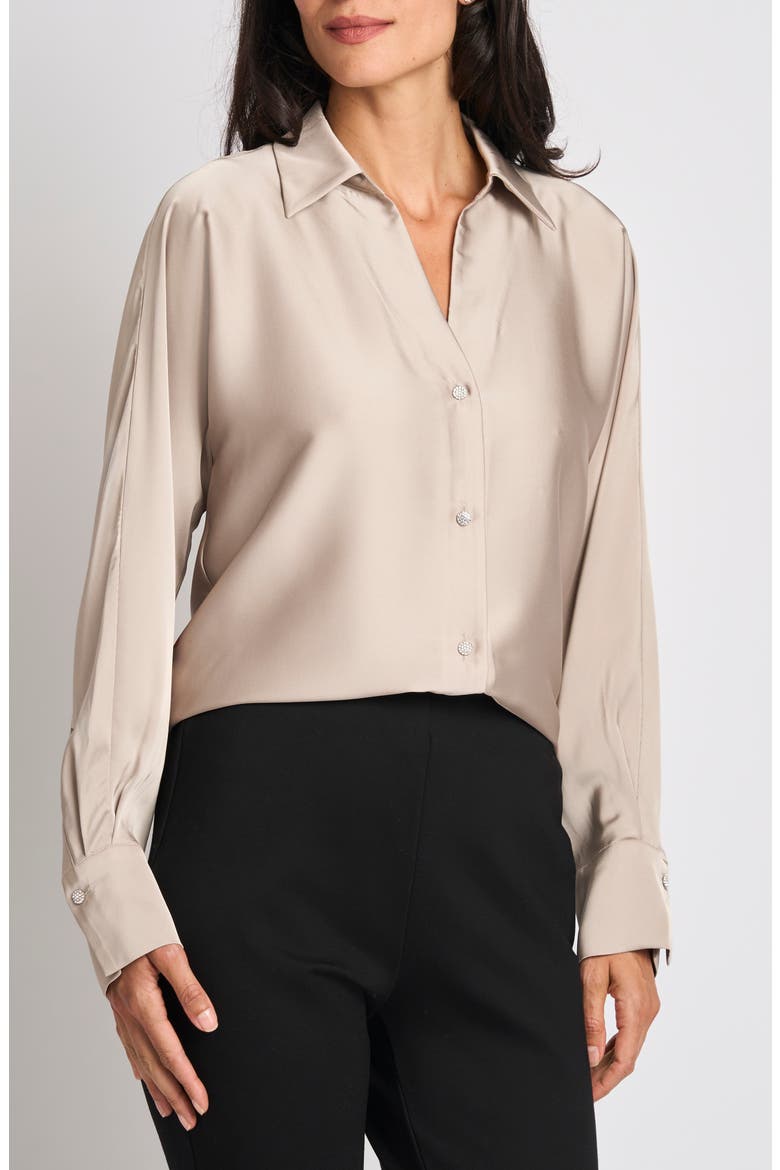 Long Sleeve Button Front Satin Shirt, Main, color, PURE CASHMERE