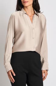 Halogen® Long Sleeve Button Front Satin Shirt