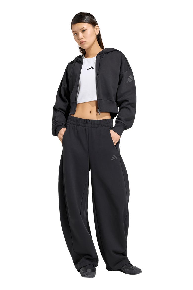 Full Zip Cropped Fleece Hoodie, Alternate, color, BLACK
