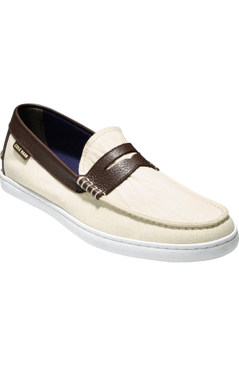 Cole Haan Canvas Penny Loafer, Main, color, White/ Brown Textile