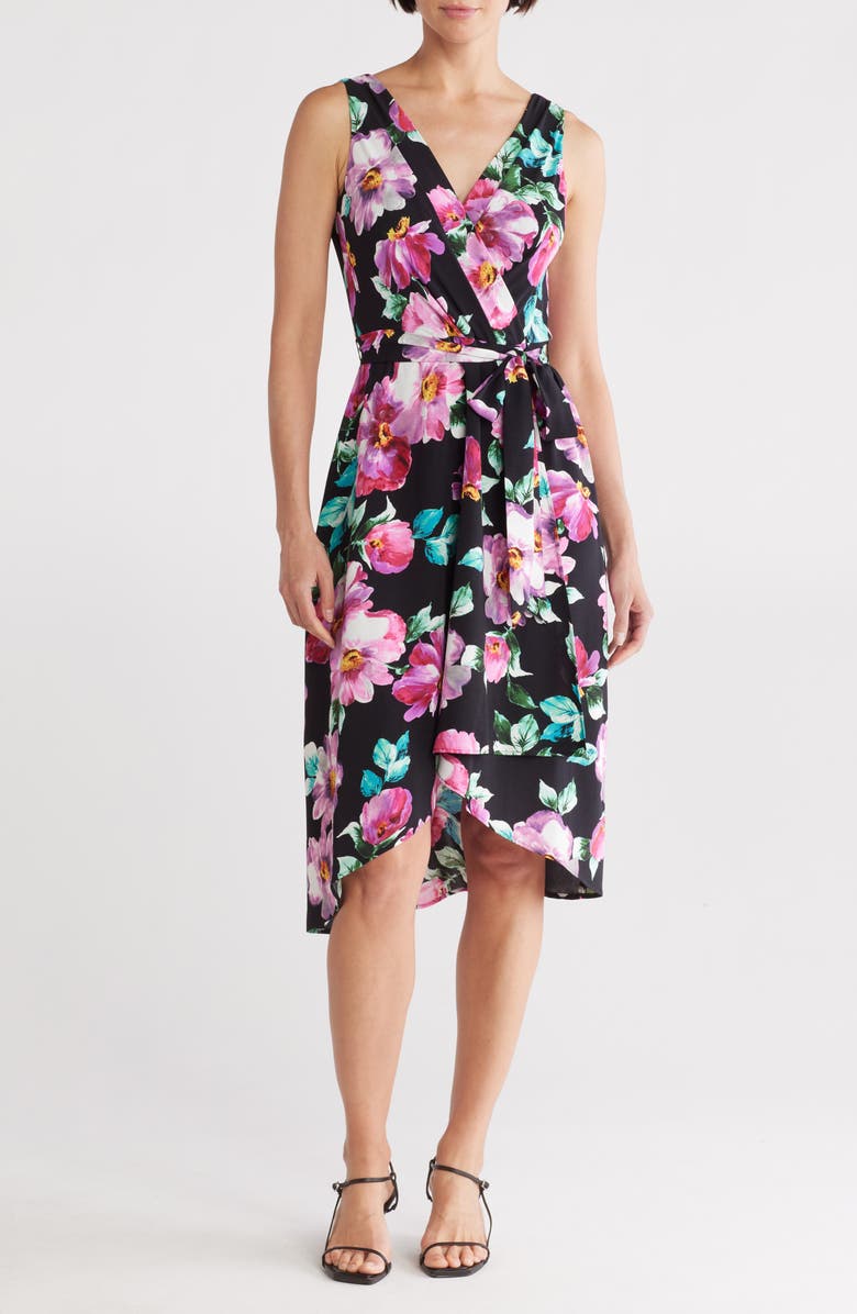 Connected Apparel Sleeveless Mock Wrap Dress, Main, color, 